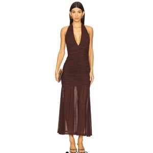 Bardot x REVOLVE Sephera Halter Mesh Midi Dress in Chocolate